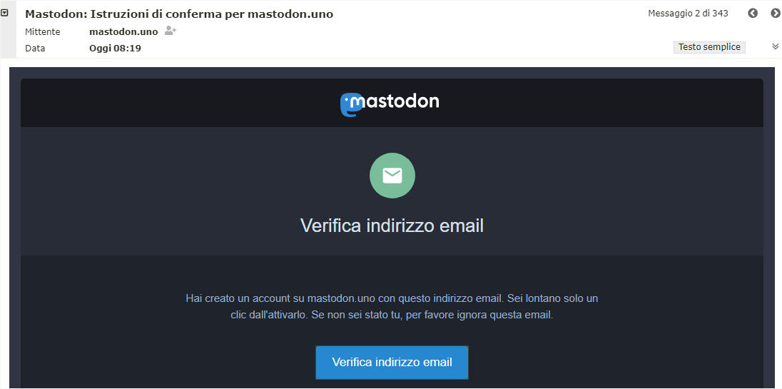 email di attivazione account